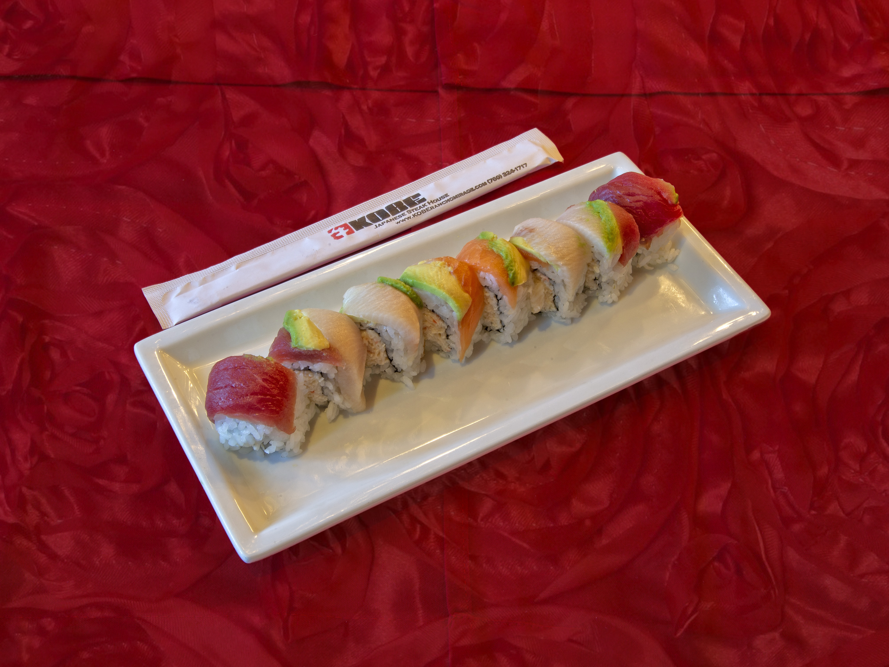 Order Rainbow Roll food online from Kobe Japanese Steakhouse store, Rancho Mirage on bringmethat.com