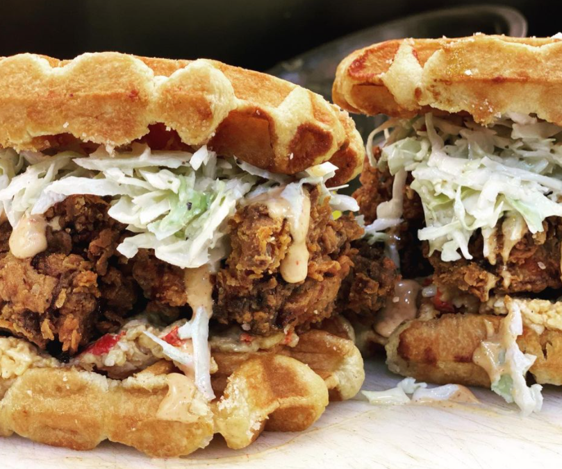 Order Chicken and Waffle Sandwich food online from Iyla Southern Kitchen store, Raleigh on bringmethat.com