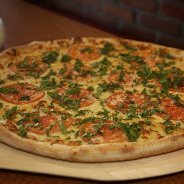 Order Tomato Basil Garlic Pizza (White) food online from Knockout Pizza store, Carlsbad on bringmethat.com