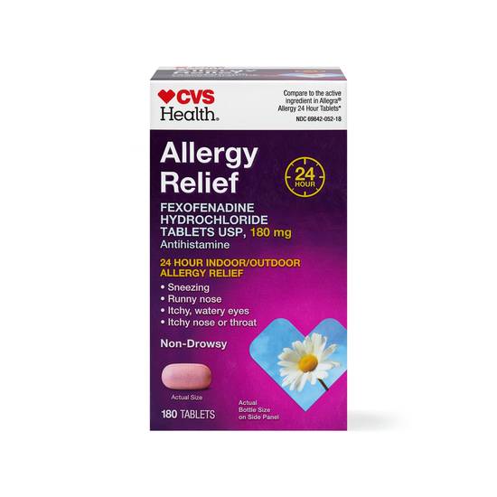 Order CVS Health Allergy Relief Non-Drowsy Fexofenadine Tablets, 180 CT food online from CVS store, CLOVER on bringmethat.com