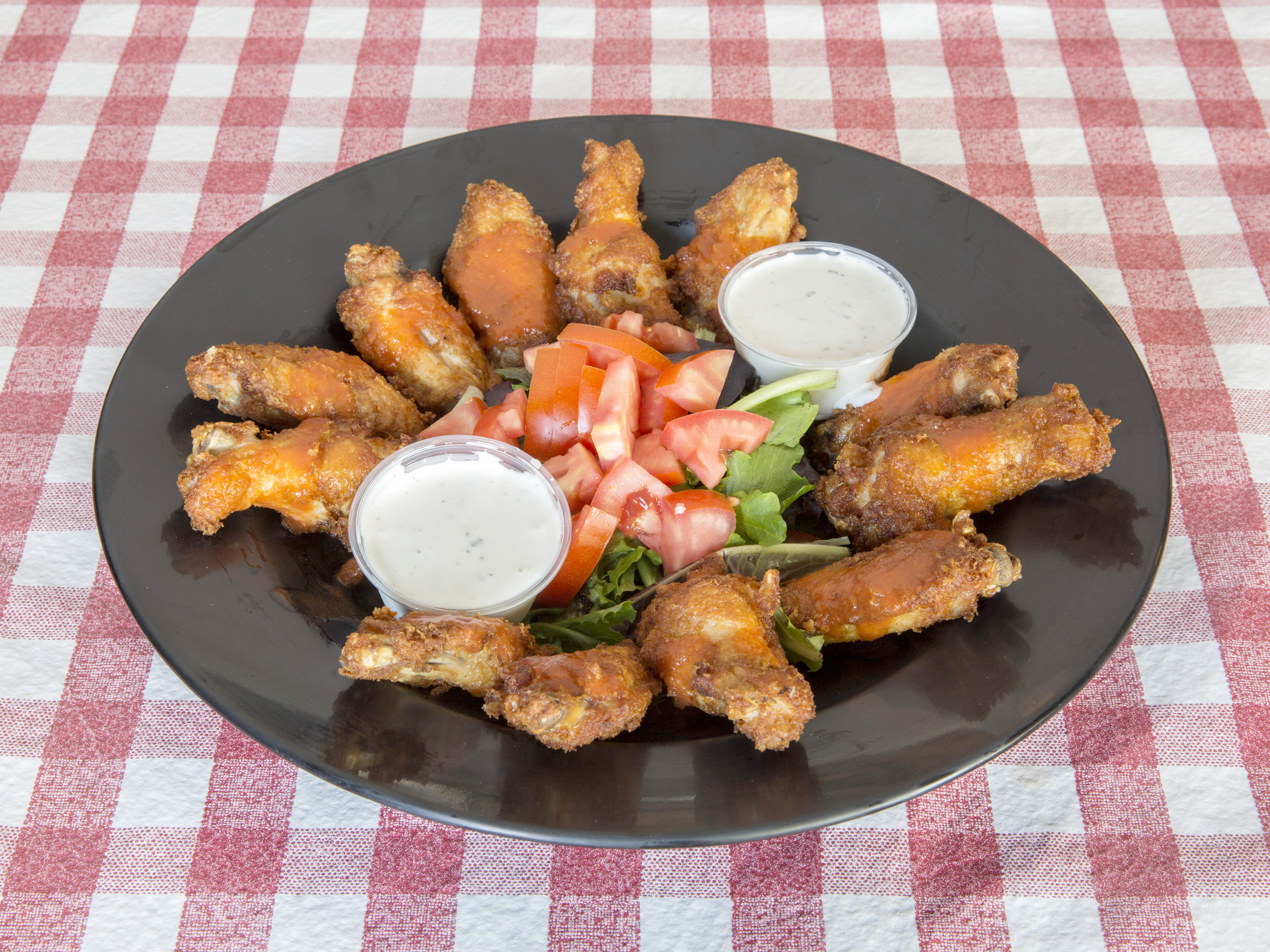 Order Franks Red Hot Chicken Wings + side salad + ranch dressings food online from Villagio store, Sierra Madre on bringmethat.com