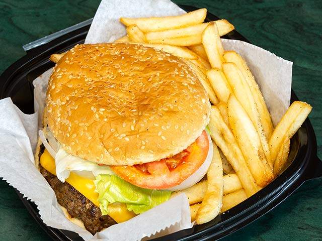 Order 1/2 lb. Cheeseburger food online from M&G Pizza store, Chicago on bringmethat.com