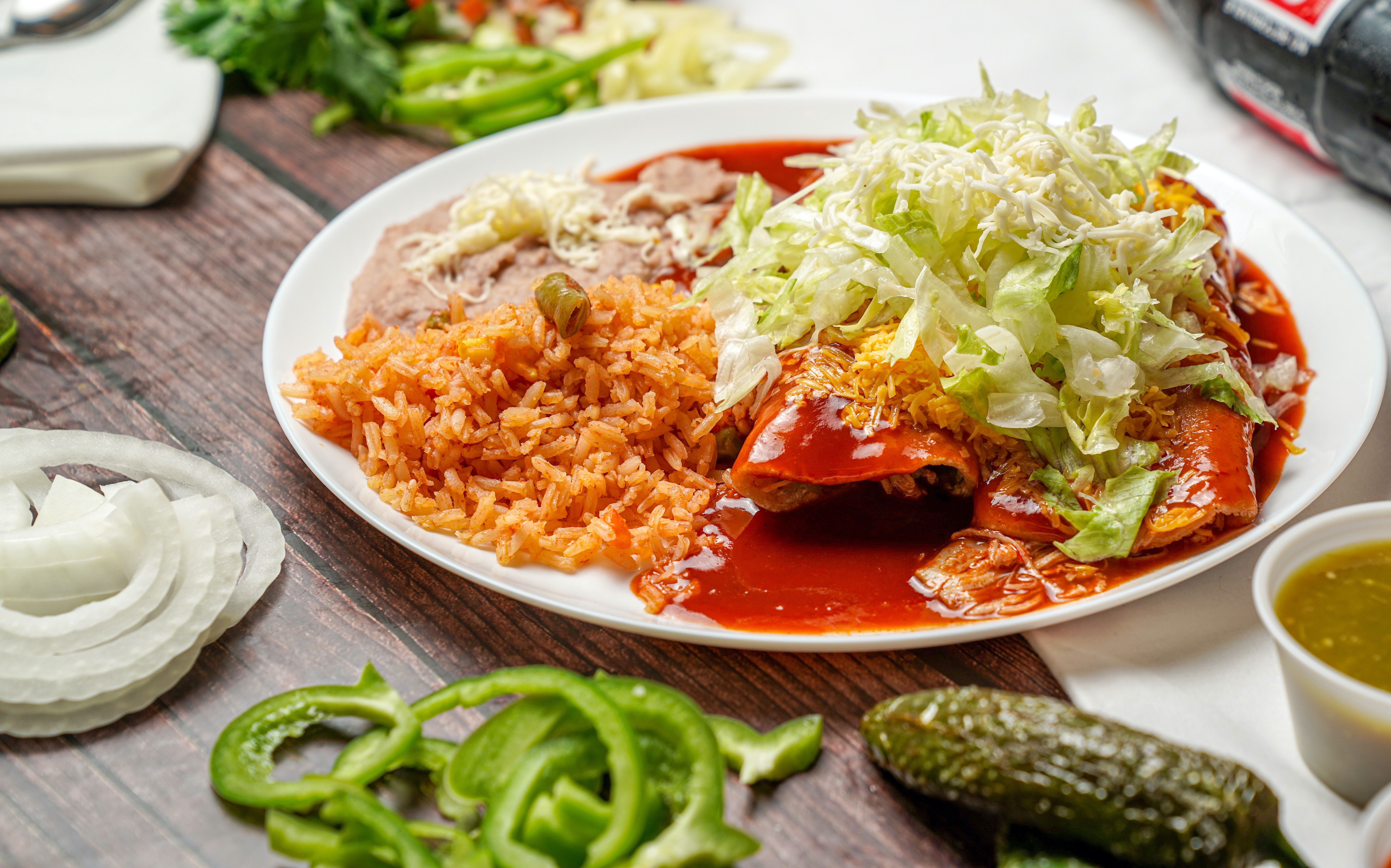 Order #3 Two Enchiladas food online from Albertaco's Mexican Food Inc store, Cypress on bringmethat.com