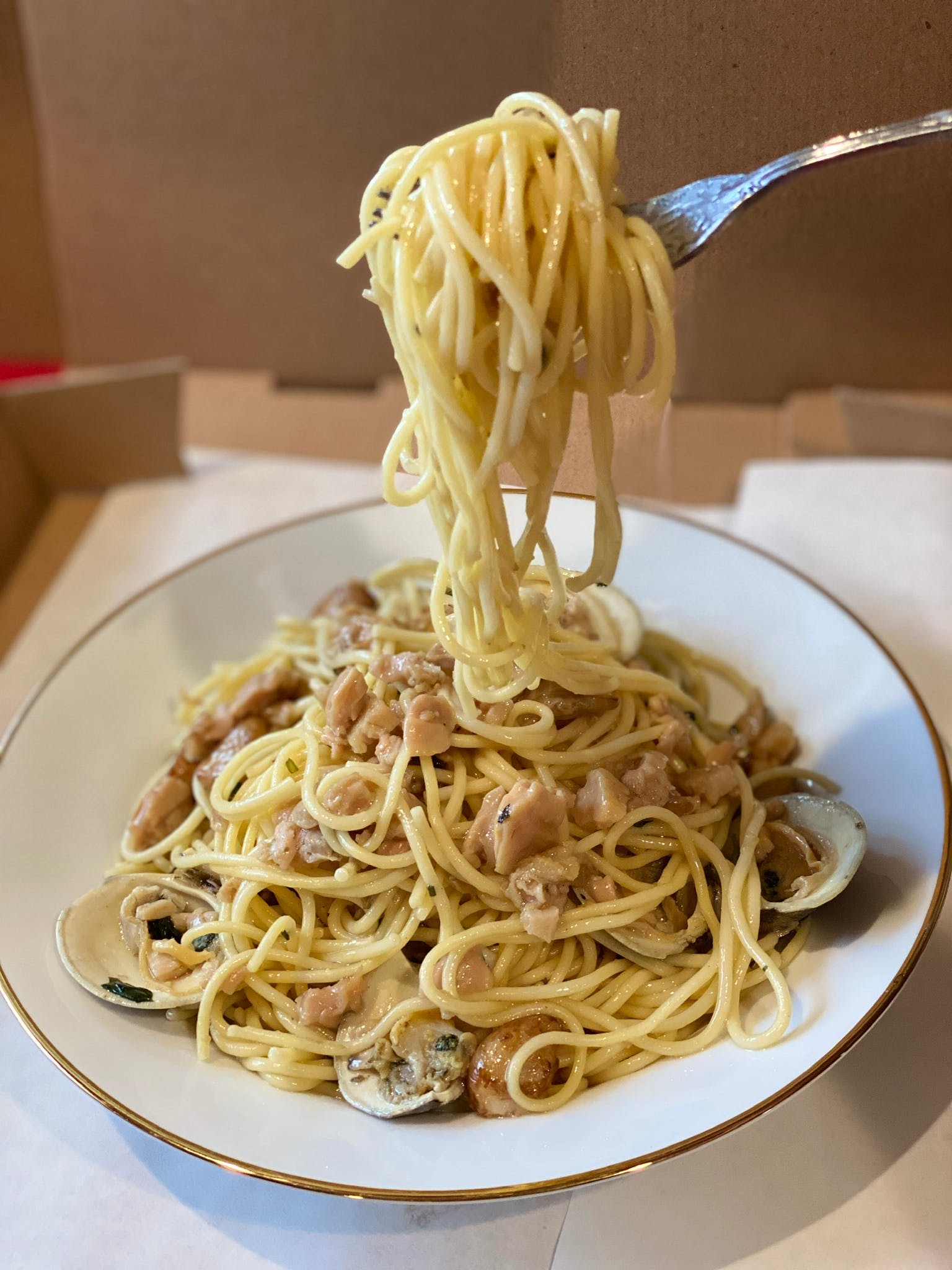 Order Pasta with Clam Sauce - Pasta food online from Sergio's Pizzeria & Restaurant store, Glen Head on bringmethat.com