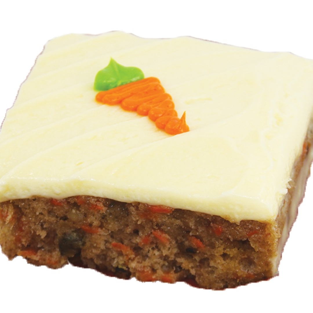 Order Hand Decorated Carrot Cake Square, 6 Oz. food online from Lucky California store, Union City on bringmethat.com