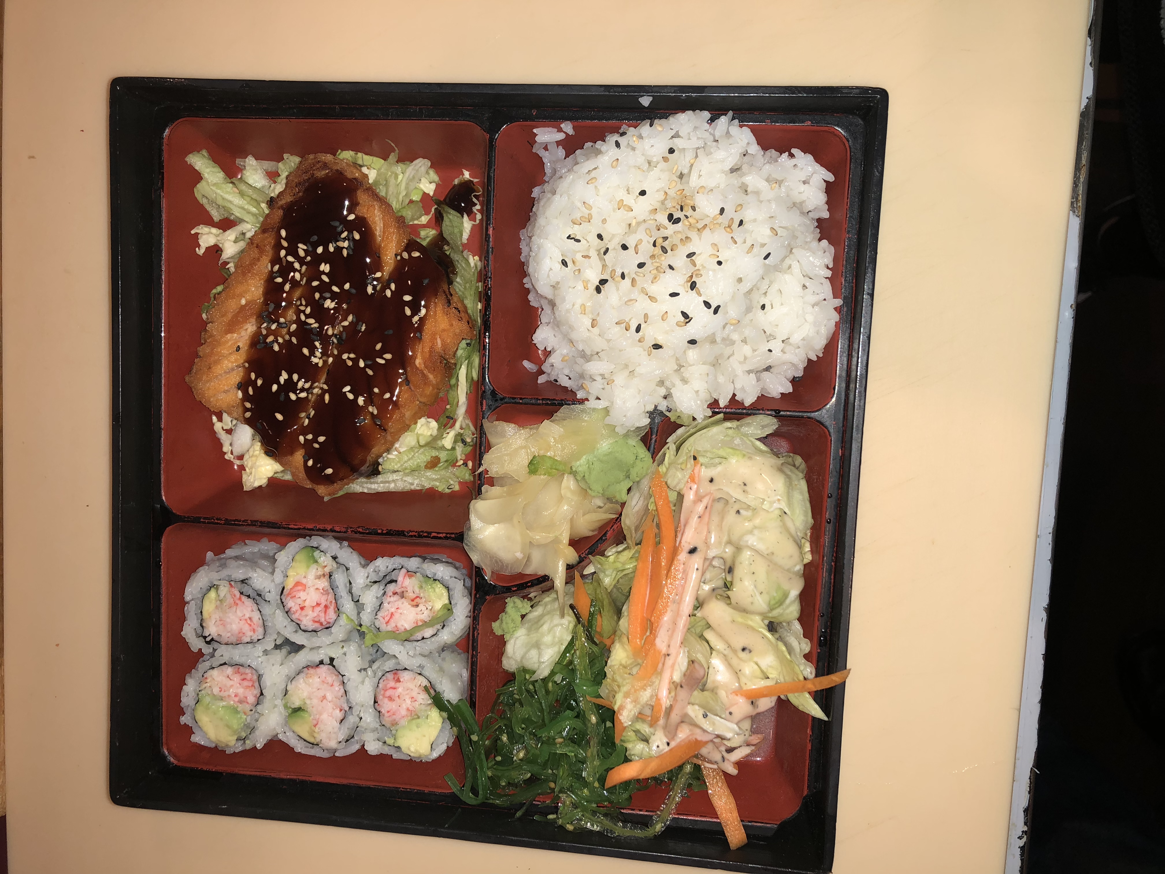 Order B3. Teriyaki Salmon Bento Box food online from Mama Wok North Potomac store, Rockville on bringmethat.com