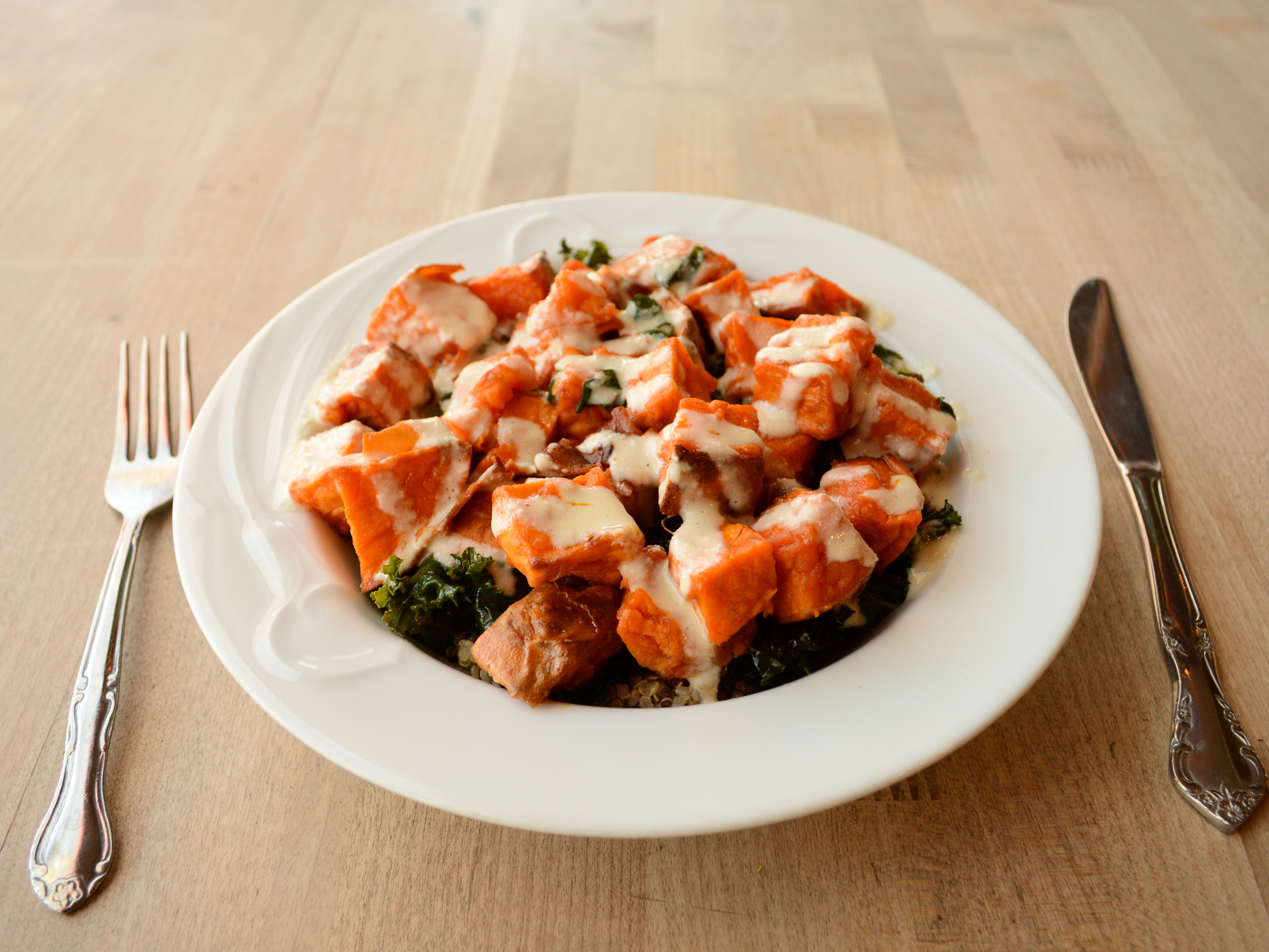 Order Smoky Yam and Kale Bowl food online from Chaco Canyon Bakery Cafe store, Seattle on bringmethat.com