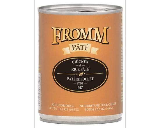 Order Fromm Canned Dog Food Chicken and Rice Pate (12.2 oz) food online from Oak Park Natural Pet And Fish store, Oak Park on bringmethat.com