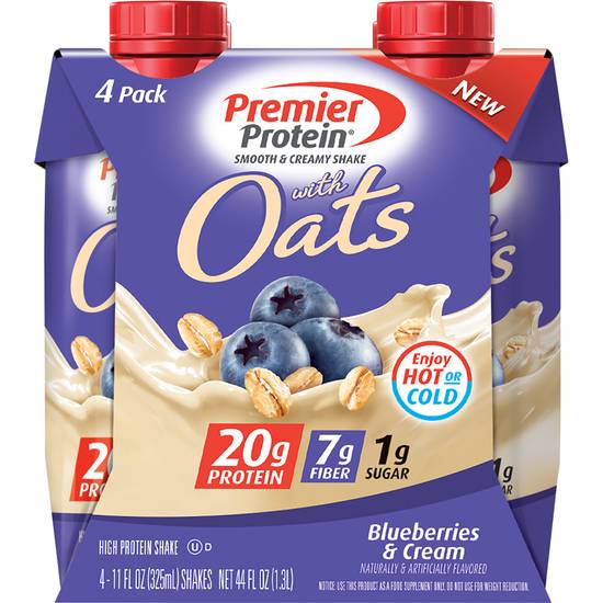 Order Premier Protein Shake with Oats Blueberries & Cream (11 oz x 4 ct) food online from Rite Aid store, Newark on bringmethat.com
