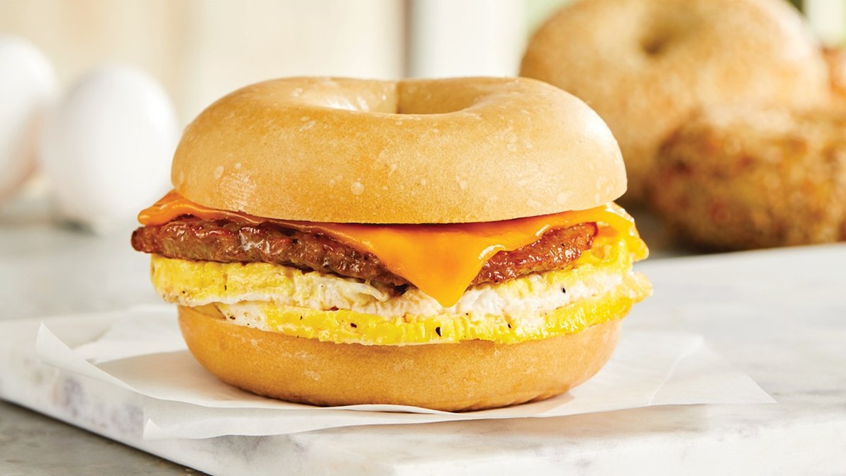 Order 1 Egg, Sausage and Cheese Sandwich food online from Bruegger's Bagels store, Austin on bringmethat.com