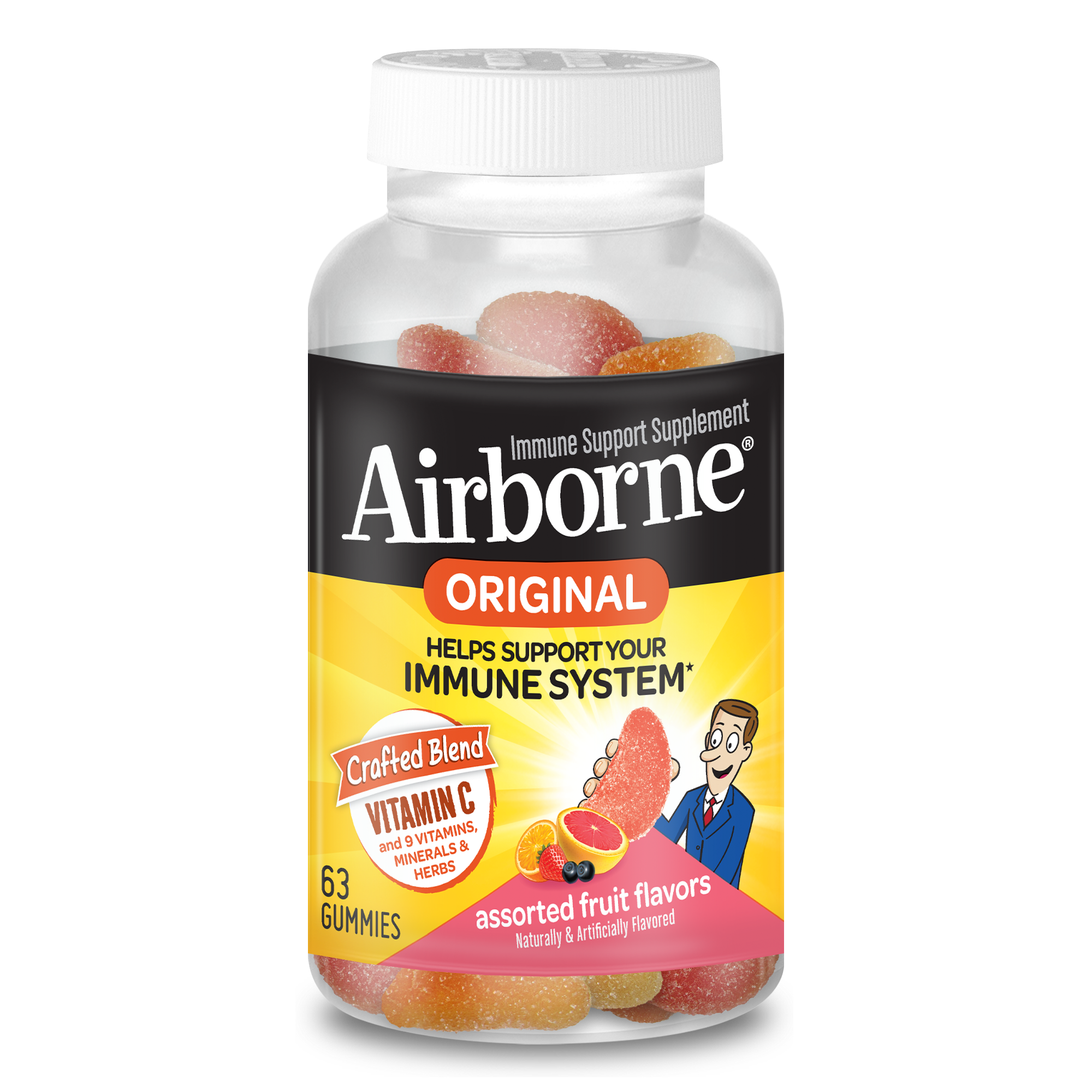 Order Airborne Immune Support Supplement Gummies, Assorted Fruit - 63 ct food online from Rite Aid store, REEDLEY on bringmethat.com