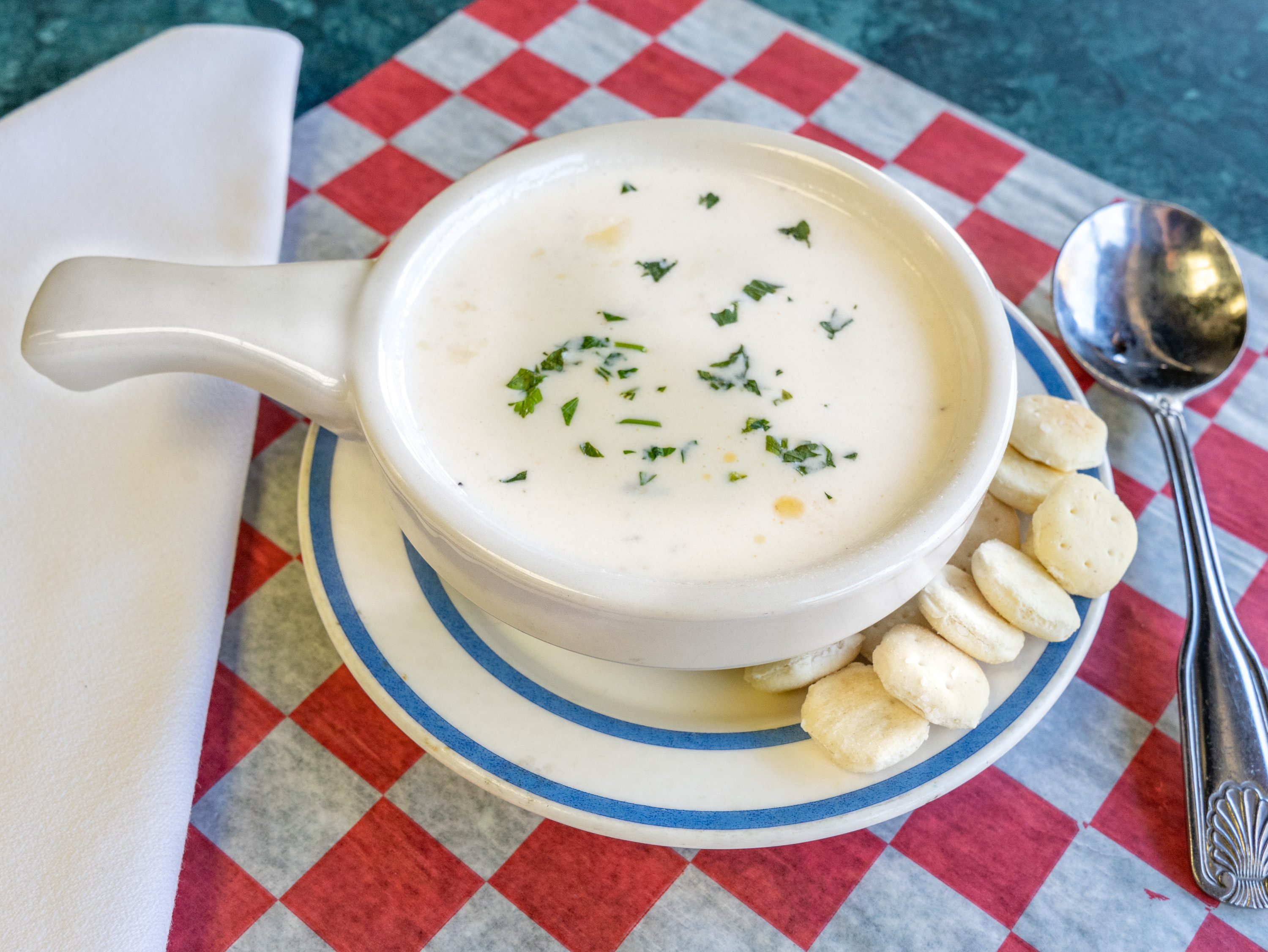 Order New England Clam Chowder Soup food online from Conte Restaurant store, Mount Kisco on bringmethat.com