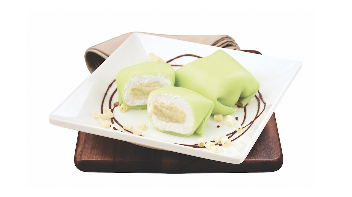 Order 907. Durian Pancake 榴槤班戟 food online from Hui Lau Shan store, Redmond on bringmethat.com