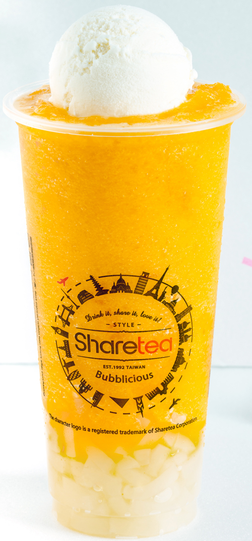 Order Peach Tea Ice Blended with Lychee Jelly food online from Sharetea store, Sunnyvale on bringmethat.com