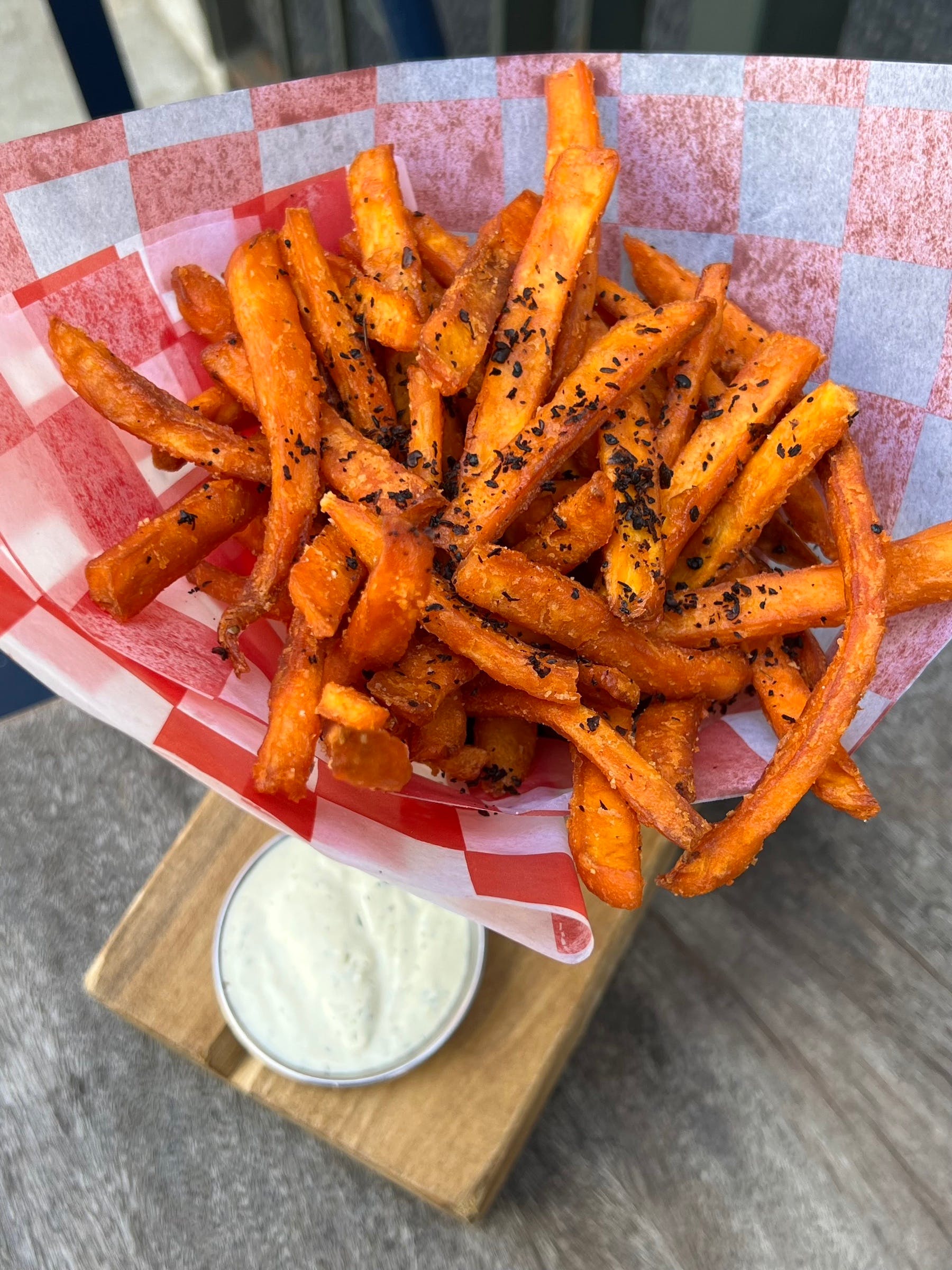 Order Sweet Potato Fries Feta Ranch - Side food online from The Bedford store, Brooklyn on bringmethat.com