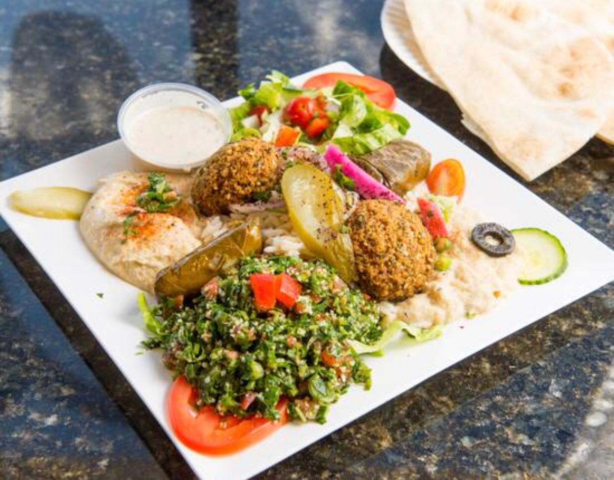 Order Veggie Combo Plate food online from Nour Cafe store, Revere on bringmethat.com