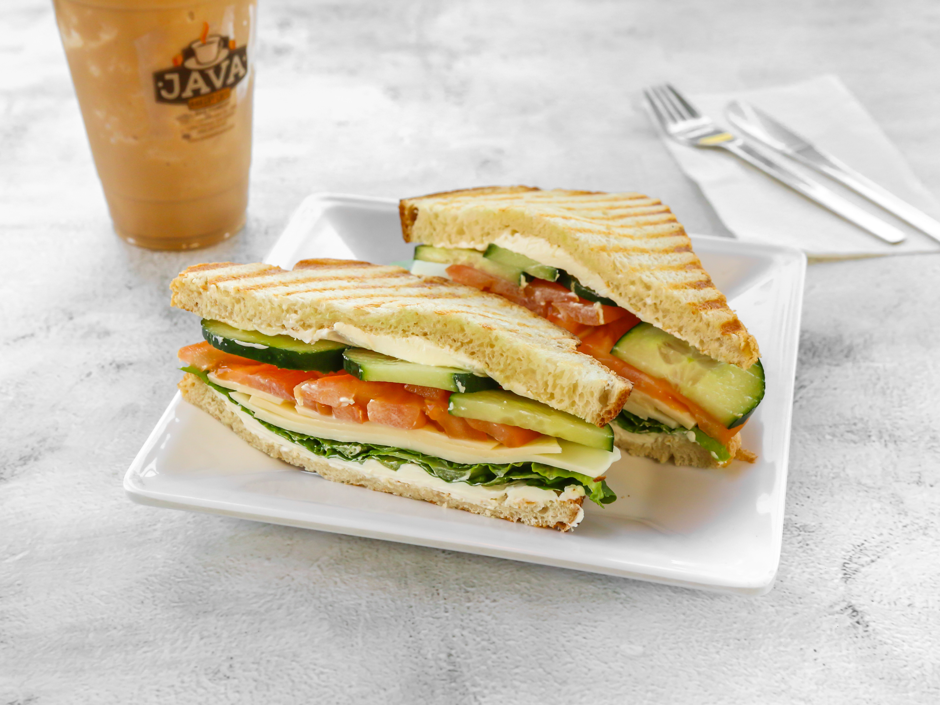Order Veggie 3 Cheese Sandwich food online from Java Bakery Cafe Lake Forest store, Lake Forest on bringmethat.com