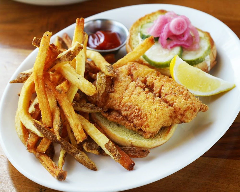 Order Fish Sandwich food online from Burtons Grill store, South Windsor on bringmethat.com