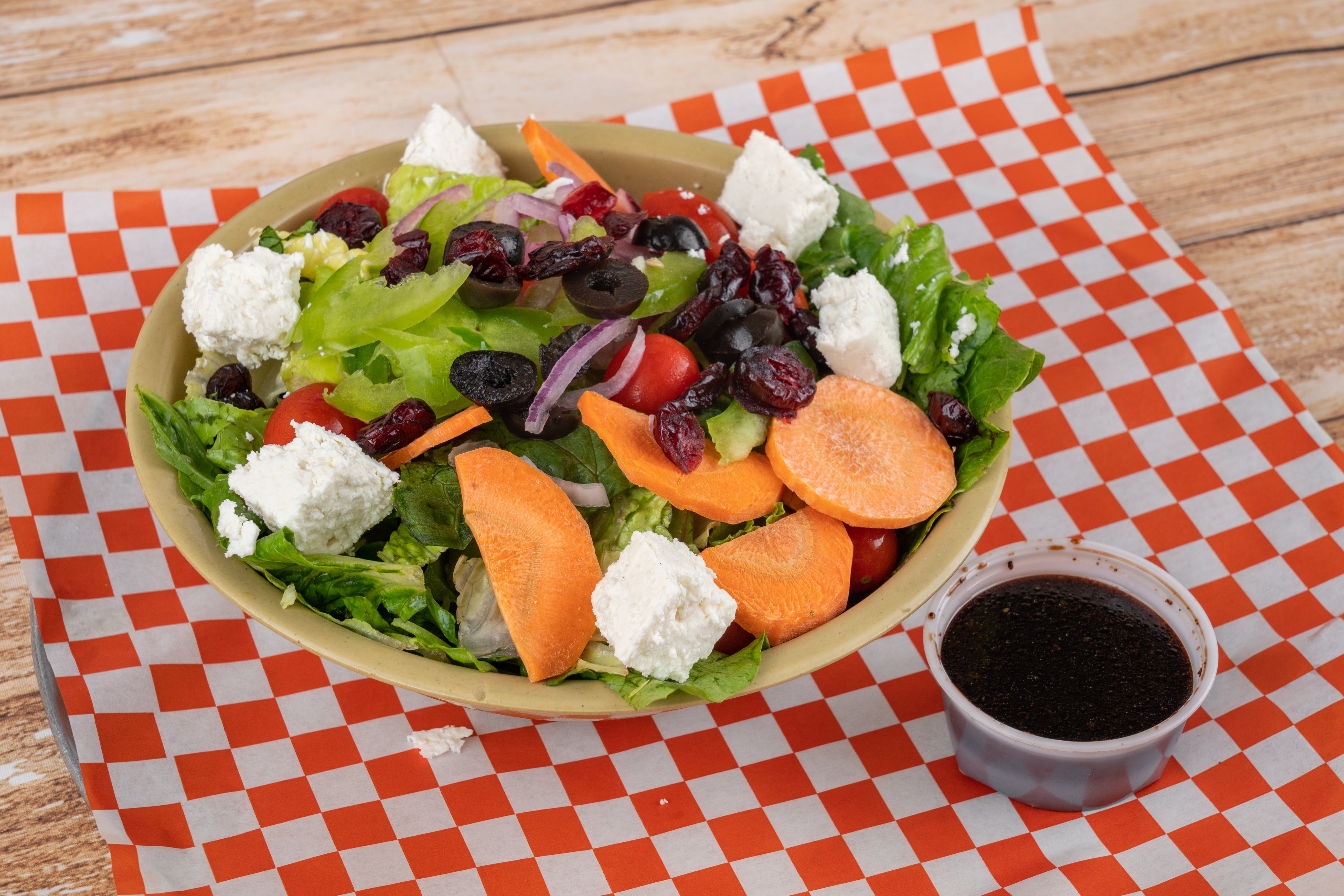Order Greek Salad - Small food online from Two Guys Pizzeria store, Houston on bringmethat.com