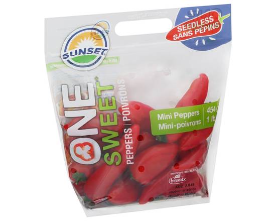 Order Sunset · One Sweet Seedless Mini Peppers (1 lb) food online from Shaw's store, Newburyport on bringmethat.com