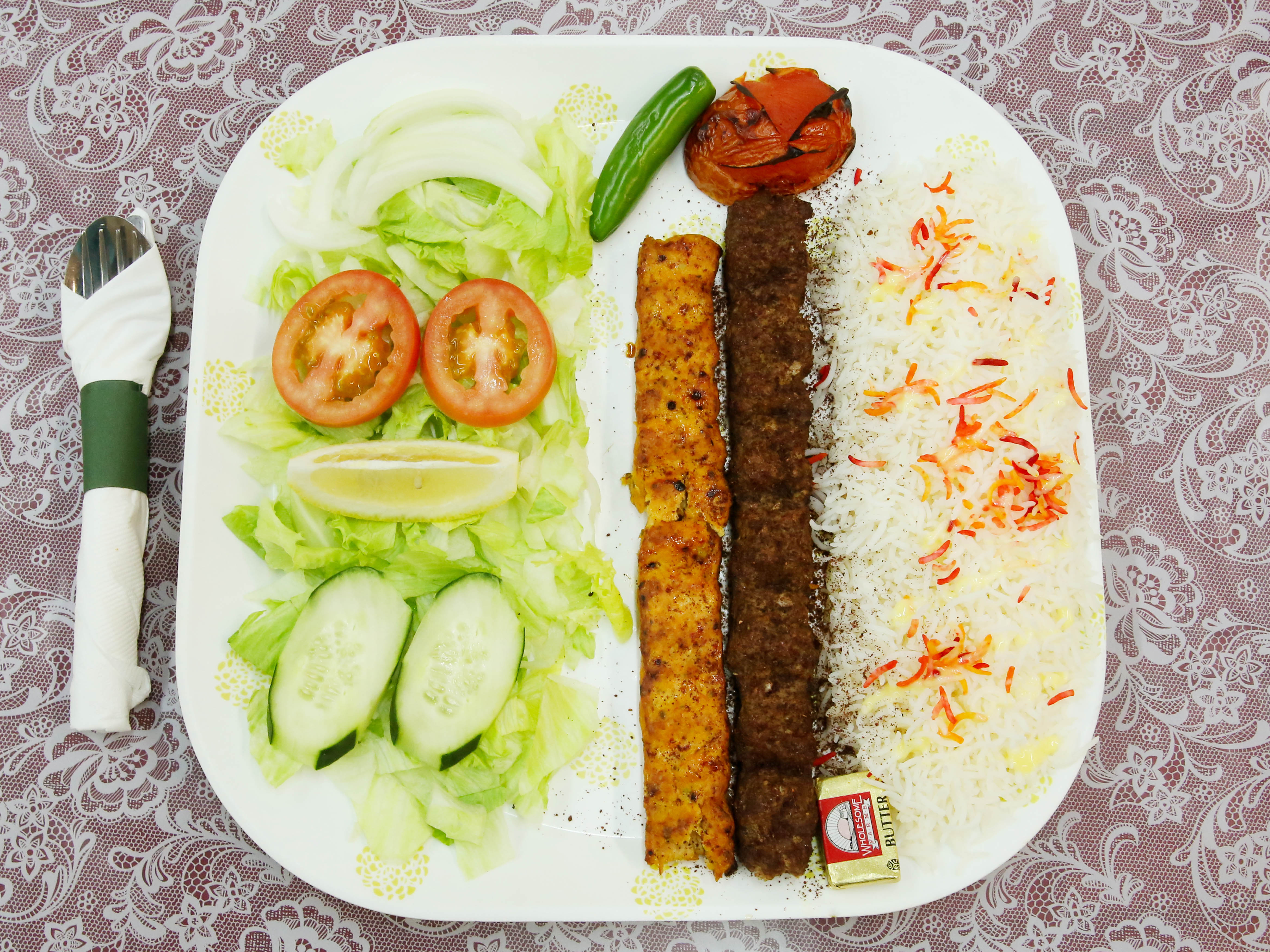 Order 4. Kabab Combo Platter food online from Shahrazad Market & Restaurant store, Salt Lake City on bringmethat.com