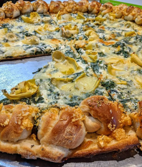 Order Spinach and Artichoke Hearts with Garlic Knots  Special Pizza  food online from Raimos Pizza Of Amityville store, Amityville on bringmethat.com