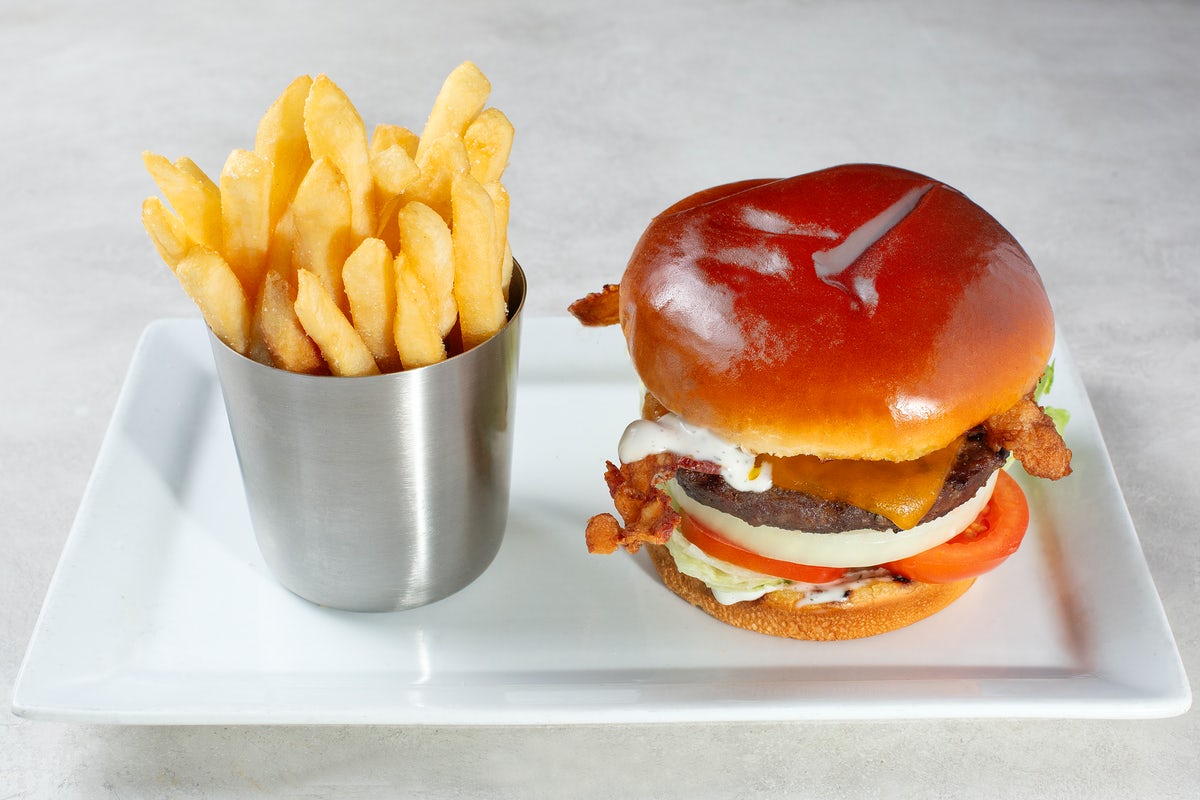 Order CHEDDAR, BACON & RANCH BURGER* food online from Johnny Carino's Country Italian store, Houston on bringmethat.com