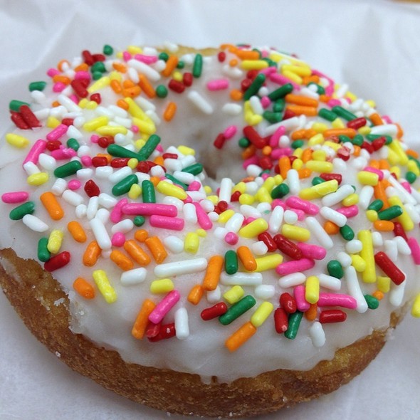 Order Cake Vanilla with Sprinkles food online from Dawn Donuts store, San Jose on bringmethat.com