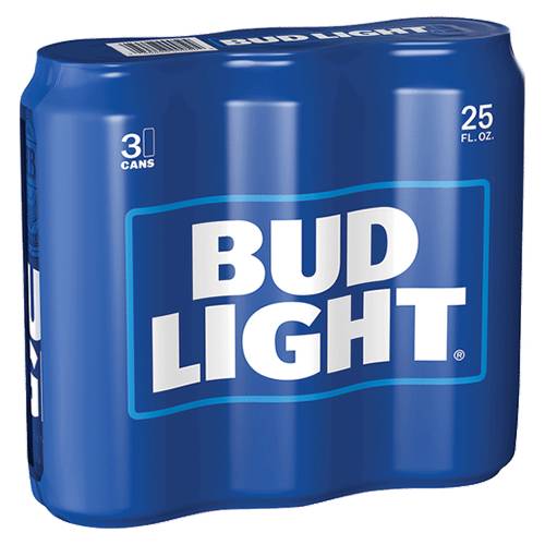 Order Bud Light Cans - 25 oz Cans/3 Pack food online from Bottle Shop & Spirits store, Los Alamitos on bringmethat.com