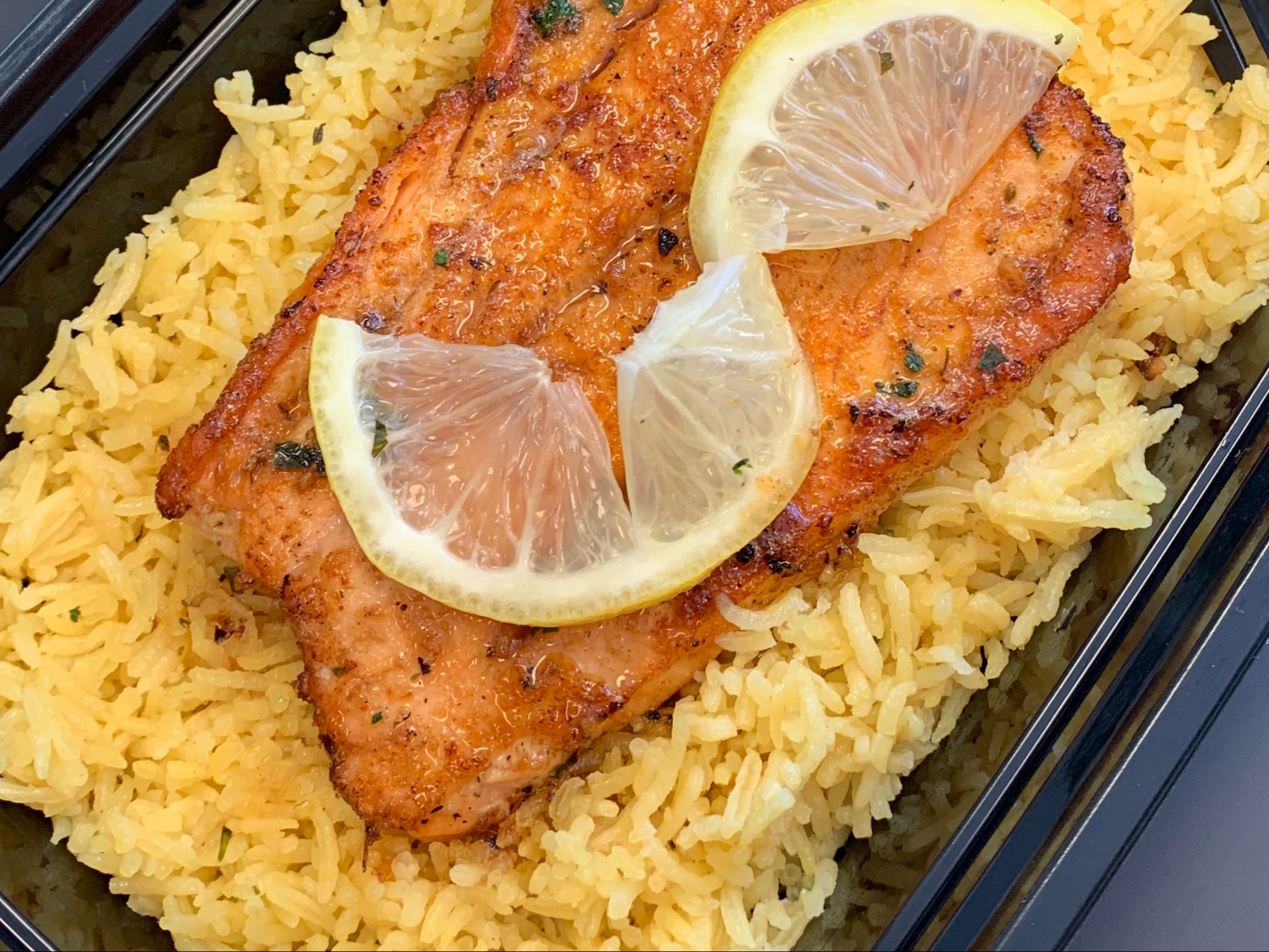 Order Honey Glazed Salmon over Rice food online from The Kitchen Takeout store, Norristown on bringmethat.com