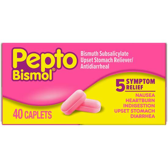Order Pepto-Bismol 5 Symptom Digestive Relief Caplets (40 ct) food online from Rite Aid store, Canal Fulton on bringmethat.com