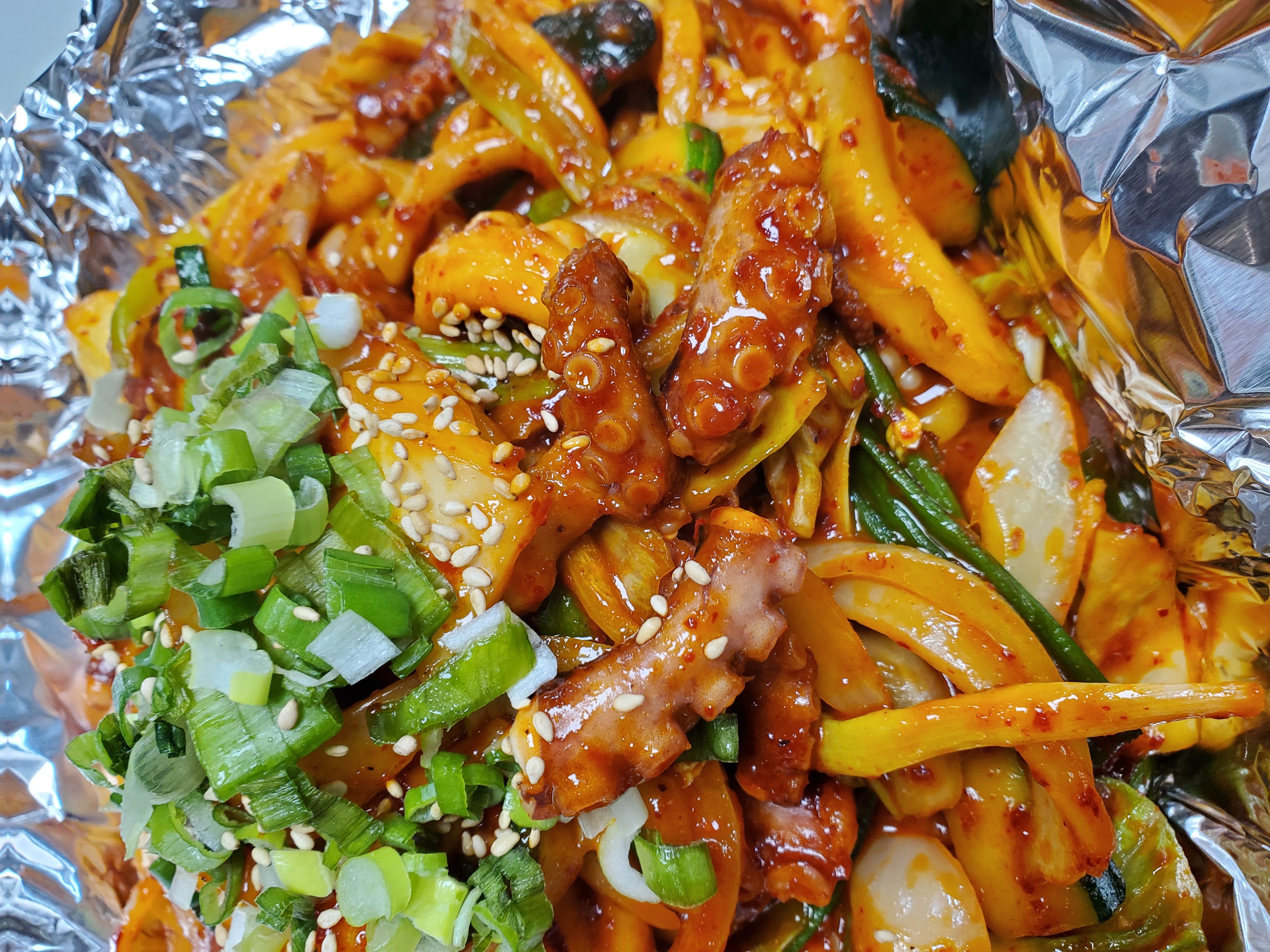 Order 39. Spicy Stir Fried Octopus/udon noodle food online from Daom Korean Restaurant store, Buena Park on bringmethat.com