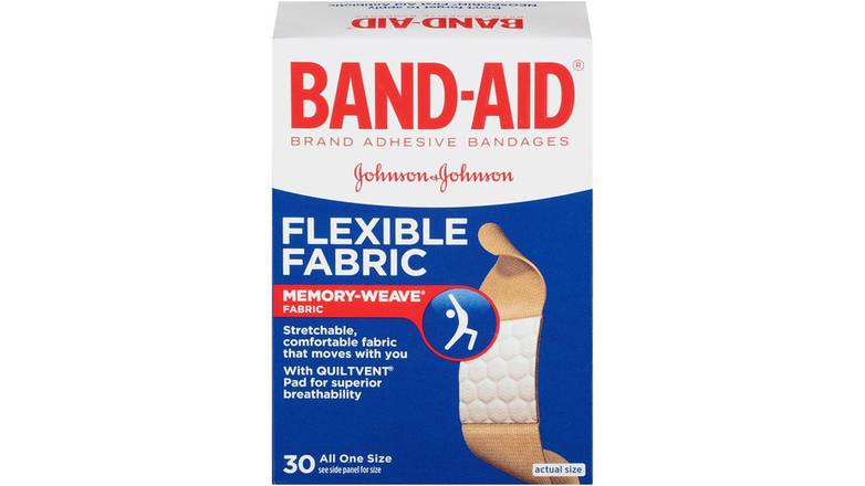 Order Johnson & Johnson Flexible Fabric Band Aid - 30 Count food online from Trumbull Mobil store, Trumbull on bringmethat.com