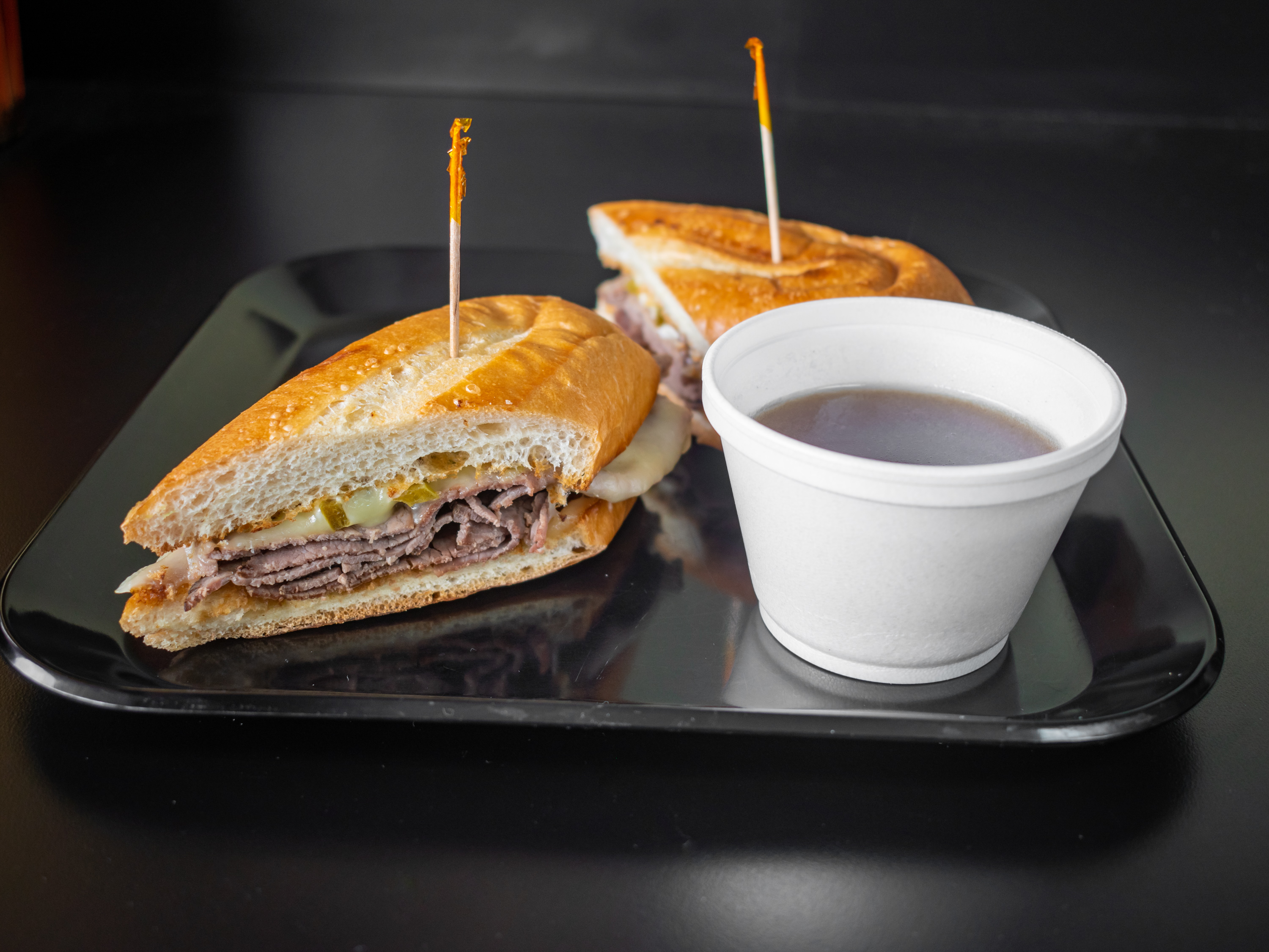 Order French Dip w/Pepper Jack cheese  food online from The Brown Bag store, Palm Desert on bringmethat.com