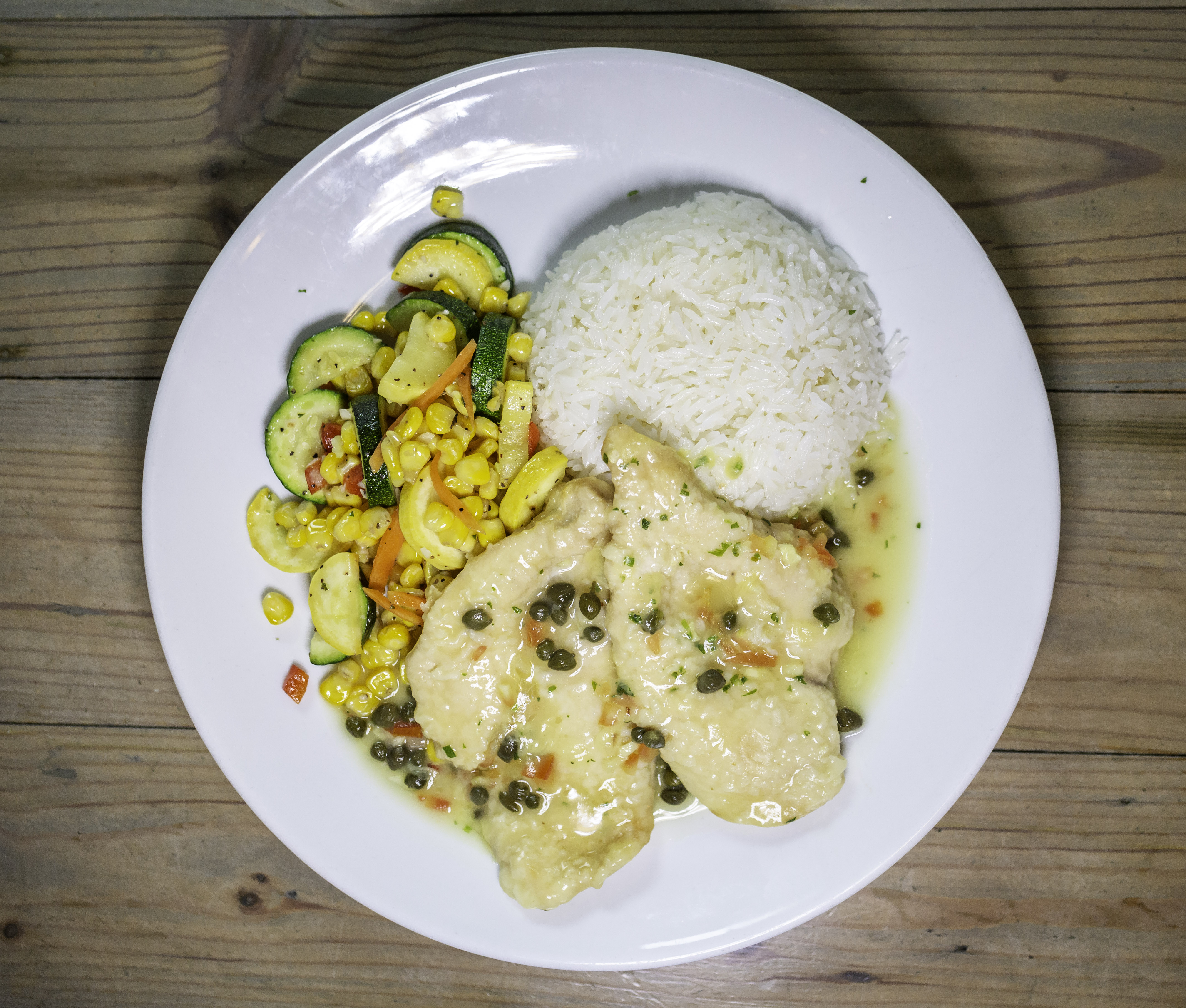 Order Chicken Piccata with Rice & Veggies food online from North Sea Tavern store, Southampton on bringmethat.com