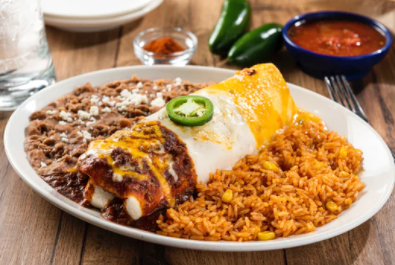 Order Three-Sauce Fajita Burrito food online from On The Border - Texarkana store, Texarkana on bringmethat.com