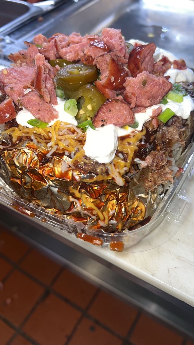 Order Baked Potato with 2 Meats food online from Gatorpit Barbq store, Lancaster on bringmethat.com