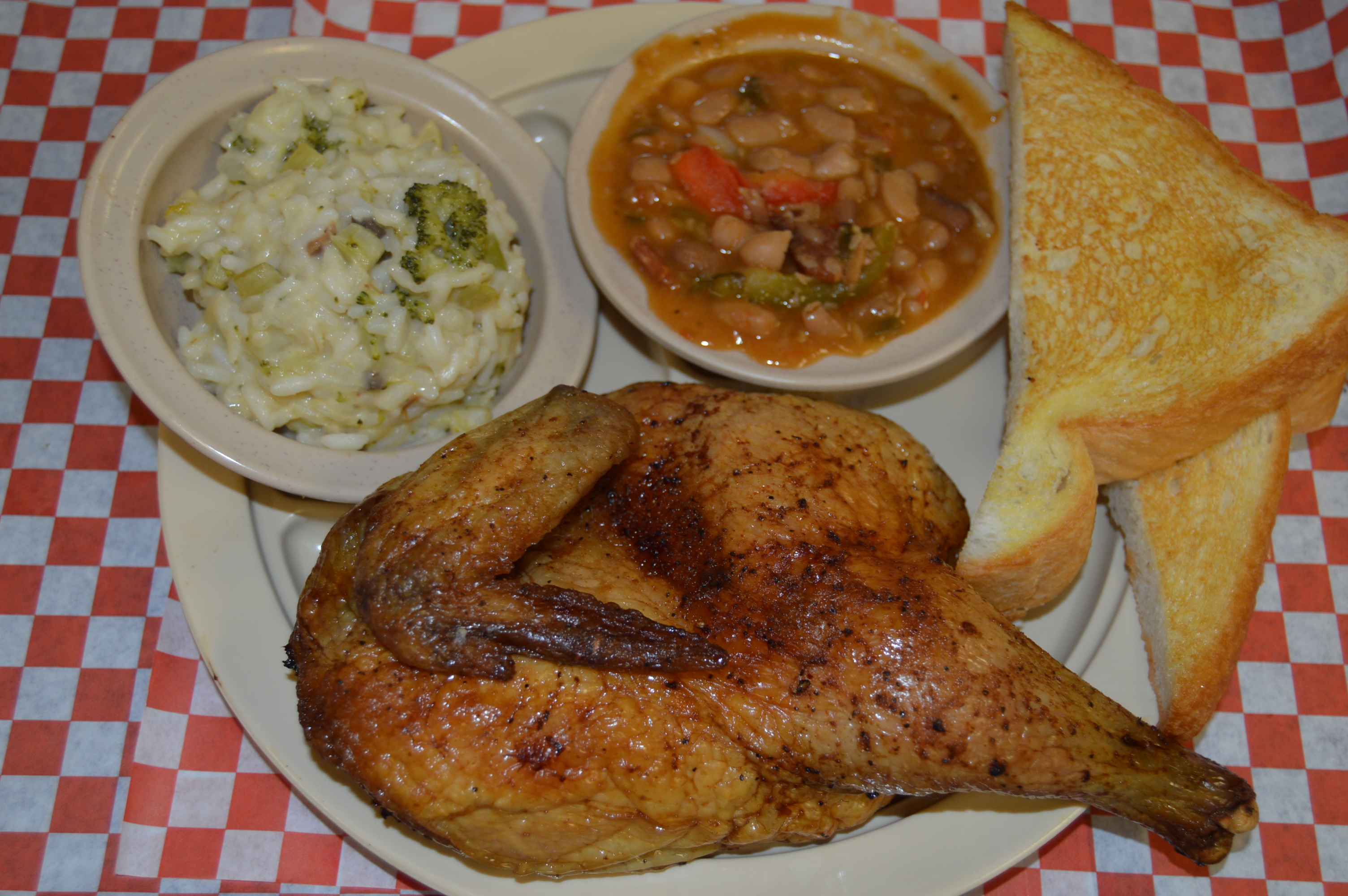 Order 1/2 Charcoaled Chicken Dinner Plate food online from Lyndon's Pit Bar-B-Q store, Houston on bringmethat.com