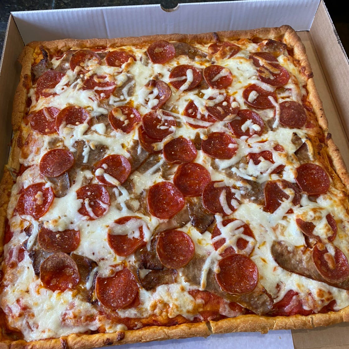 Order Meat Lover's Sicilian Pizza - 12 Cut food online from Michelangelo's Pizza store, East Brunswick on bringmethat.com