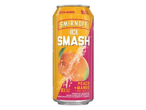 Order Smirnoff Ice Smash Peach + Mango - 16oz Can food online from Kirby Food & Liquor store, Champaign on bringmethat.com