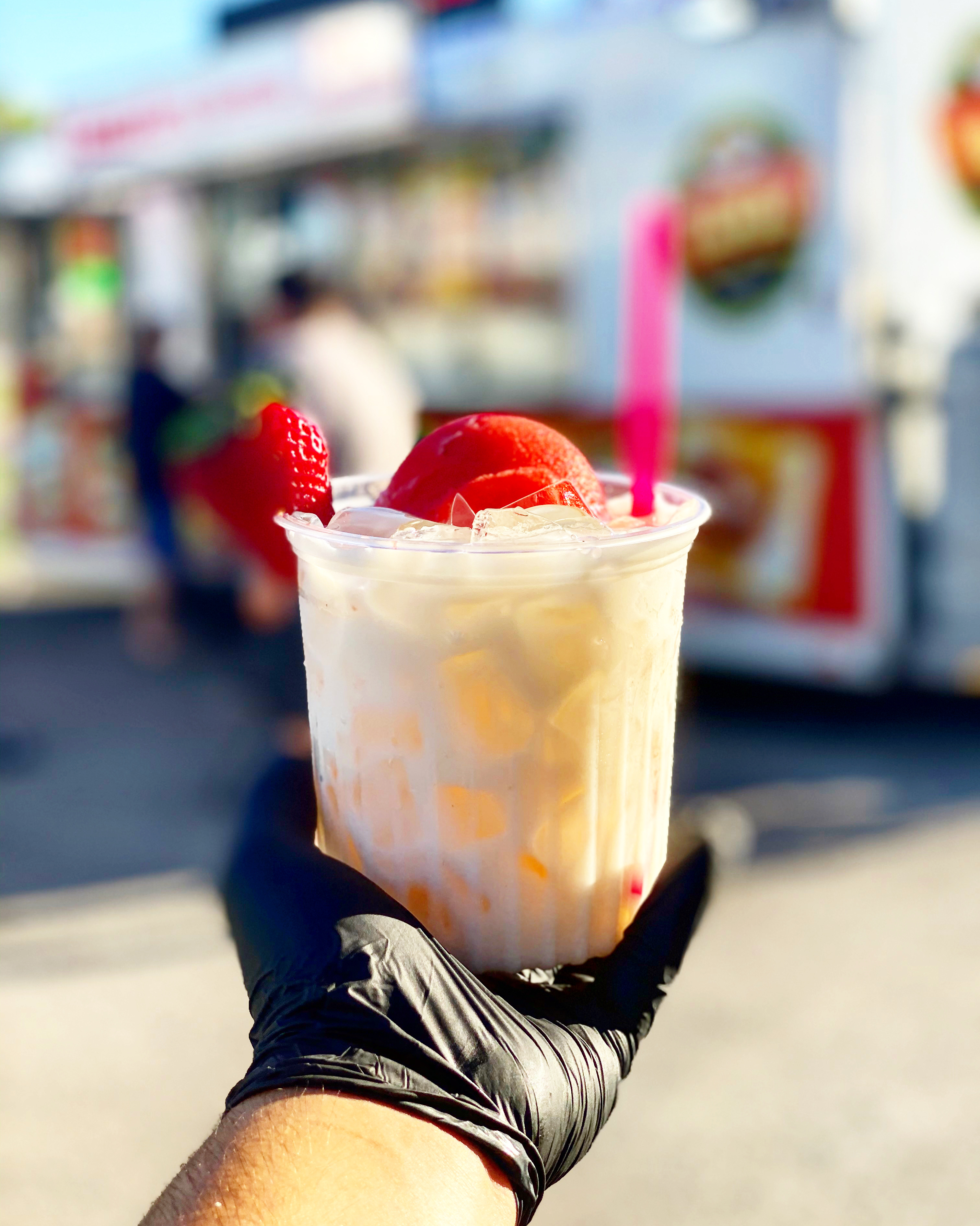 Order Horchata with strawberry ice cream  food online from So-Cal Tamal & Churro Co store, Bakersfield on bringmethat.com