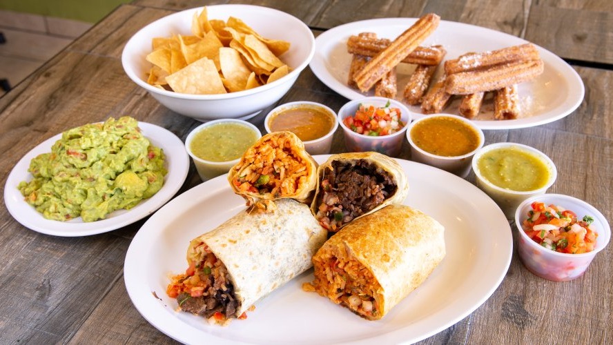 Order Taco Platter (Includes Churros) food online from Bennys Tacos & Chicken Rotisserie store, Santa Monica on bringmethat.com