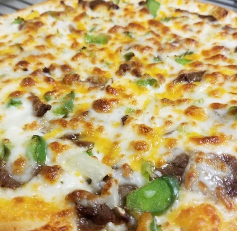 Order Round Philly Steak Deluxe Pizza - 7" (4 Slices) food online from Pizza Joes store, Beaver on bringmethat.com