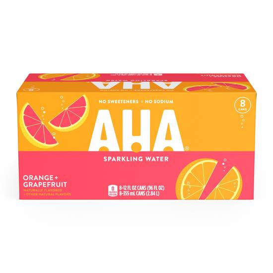 Order AHA Sparkling Orange Grapefruit Flavored Water, 12 OZ Cans, 8 PK food online from CVS store, ORO VALLEY on bringmethat.com