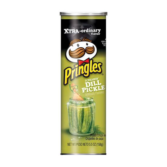 Order Pringles Screamin' Dill Pickle Potato Crisps food online from Exxon Food Mart store, Port Huron on bringmethat.com