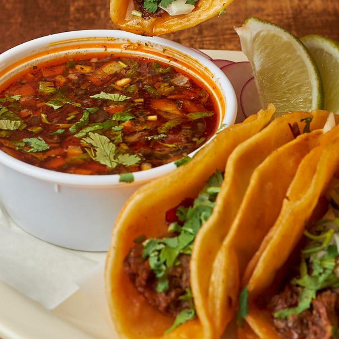 Order Birria Tacos (3) with Consomme food online from Homemade Taqueria store, Brooklyn on bringmethat.com