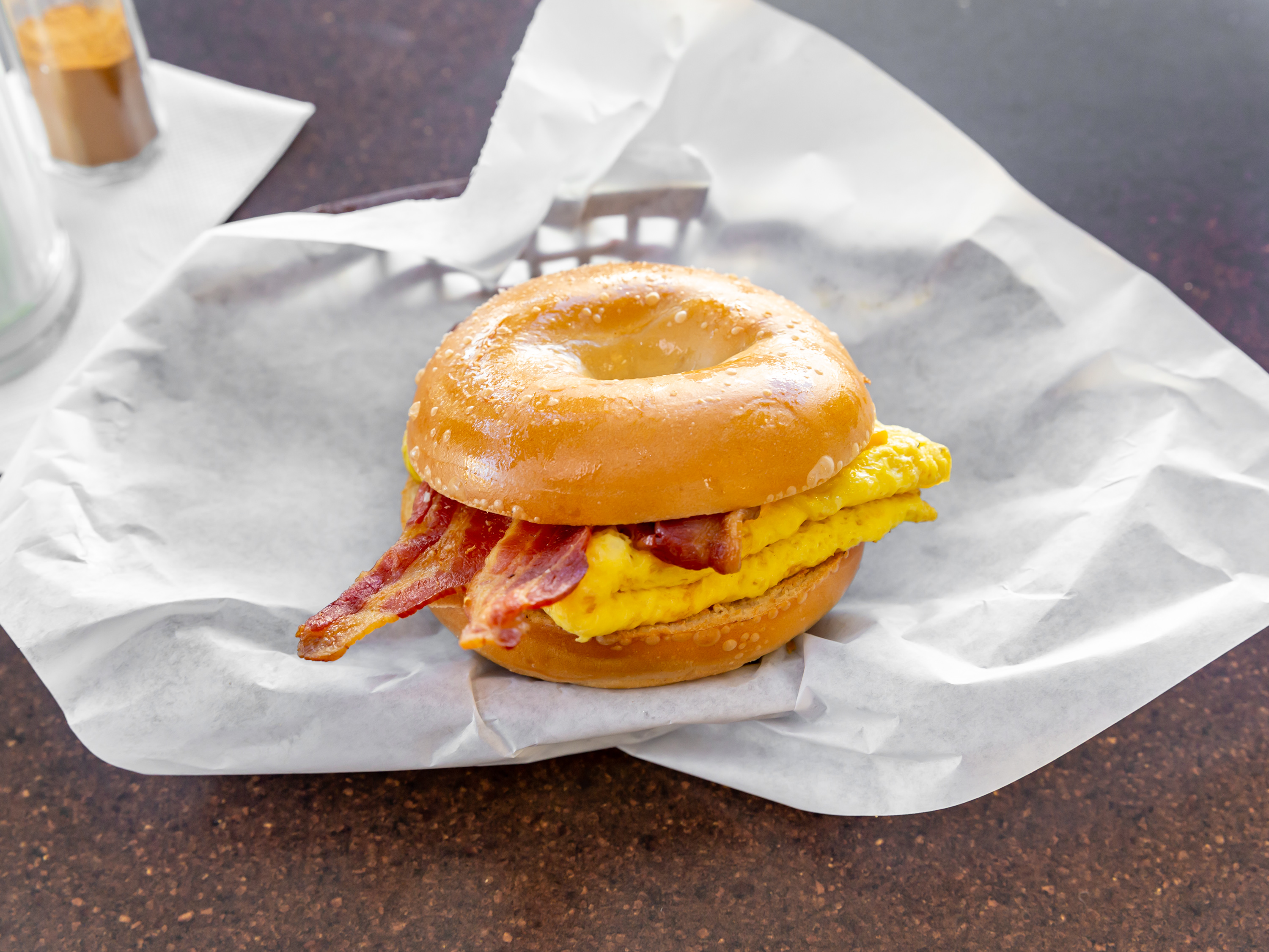 Order Bagel, Cream Cheese and  Bacon  food online from Sunrise Donuts & Bakery store, La Habra on bringmethat.com