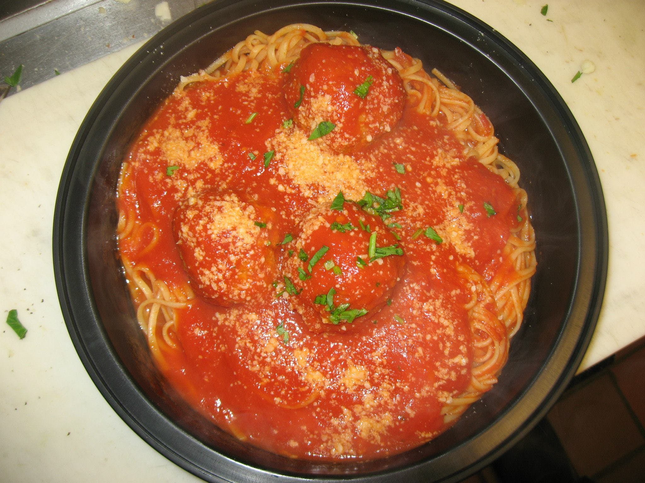Order Spaghetti with Meatballs - Pasta food online from Merone's Buon Appetito NY Pizza store, Chantilly on bringmethat.com