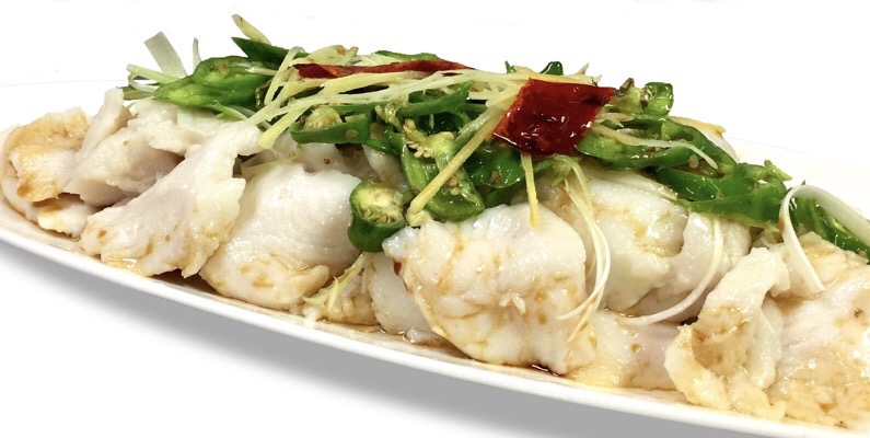 Order Steamed Fish Fillets topped with ginger & Green Peppers ( Soy Dressing) food online from Pig Heaven store, New York on bringmethat.com