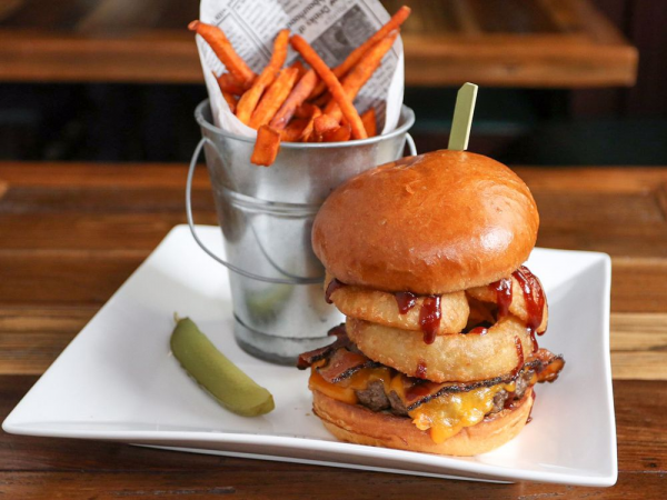 Order BBQ Bourbon Burger food online from Sutter Pub store, San Francisco on bringmethat.com